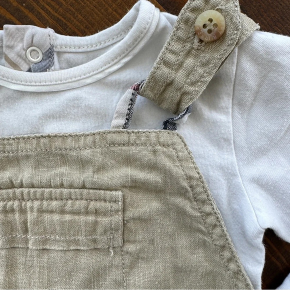 Overalls linen + top shirt 3/6 months Burberry beige - Picture 3 of 5